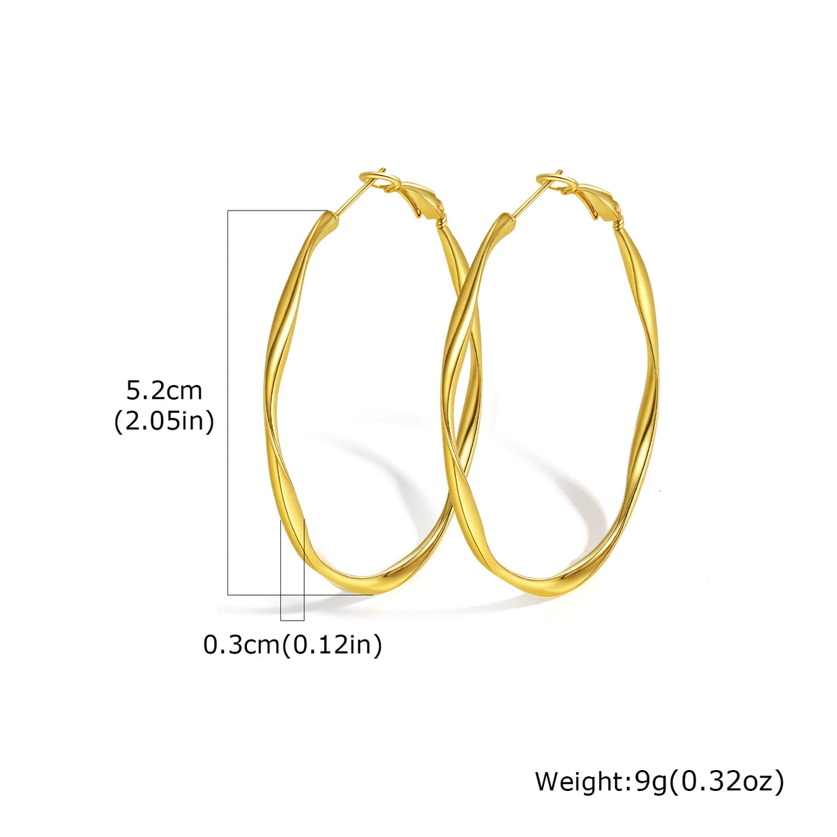 Pair of large, slim gold oval hoop earrings