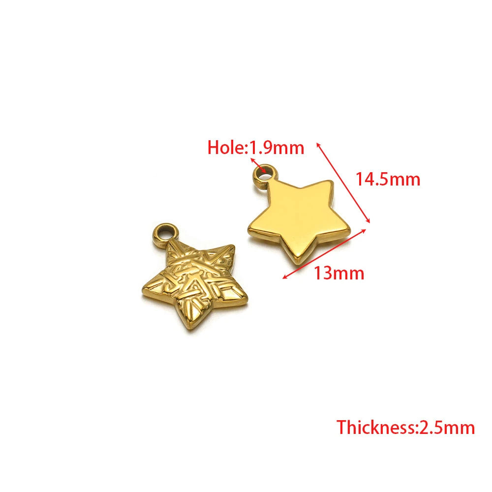 Gold star charm and star-like animal charm, 1.9mm hole, 14.5mm x 13mm