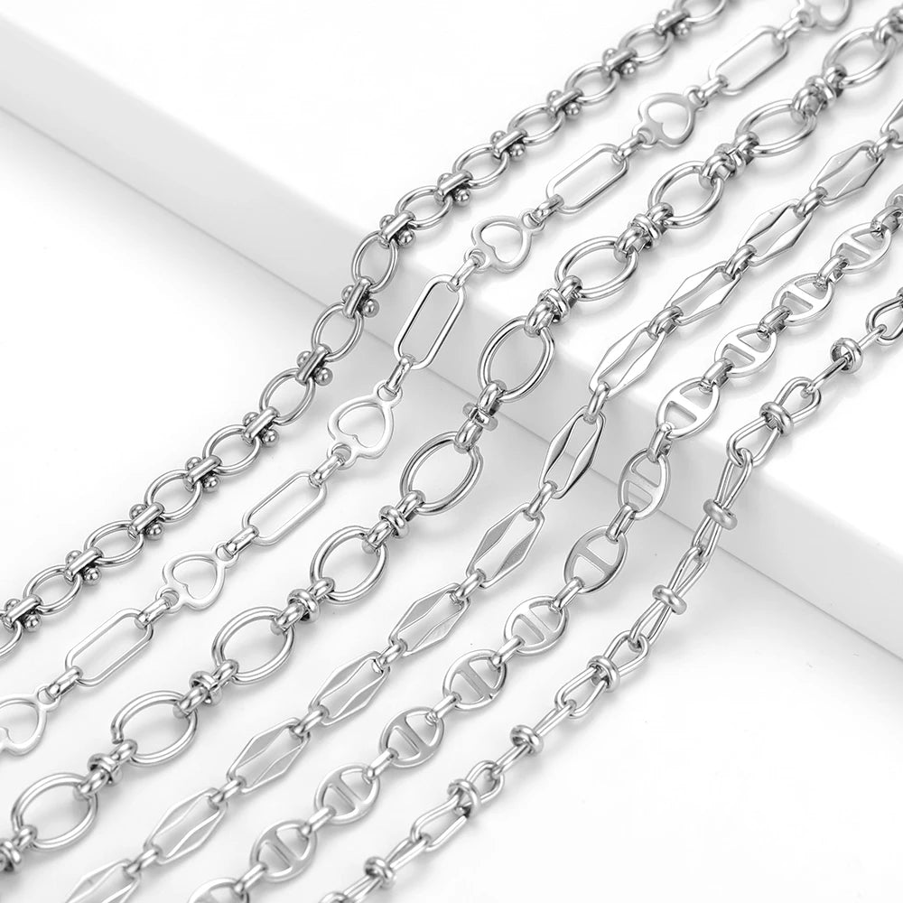 Stainless steel chain assortment with oval and curb links for necklace and bracelet DIY