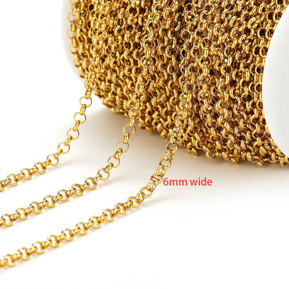 Gold Cuban link chain detail, 6mm wide chunky links