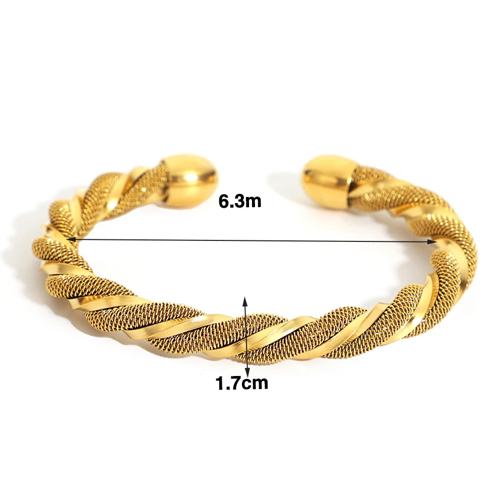 Vintage Gold Plated Stainless Steel Weave Bracelet for Women Men Exquisite Chunky Cuff Bangle Bracelets Waterproof Jewelry