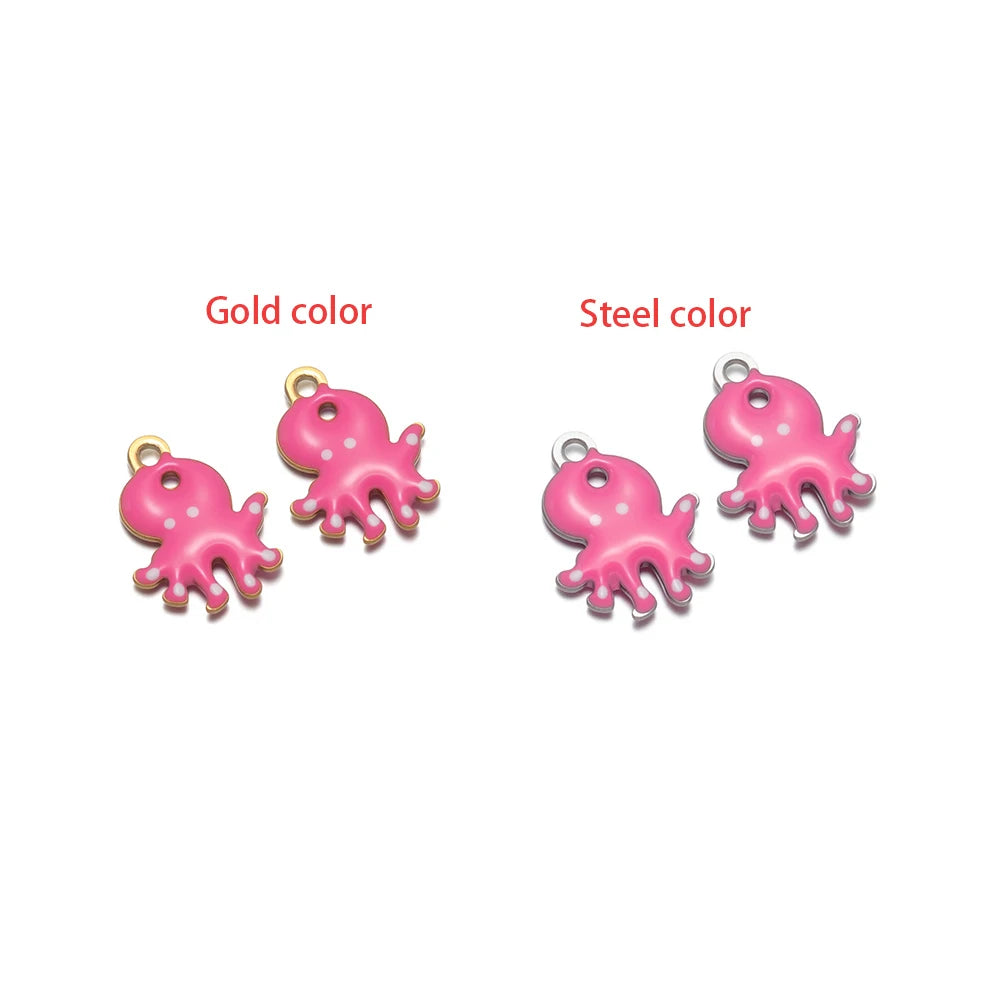 Pink sea creature charm set with loop, gold-tone and silver-tone finishes.