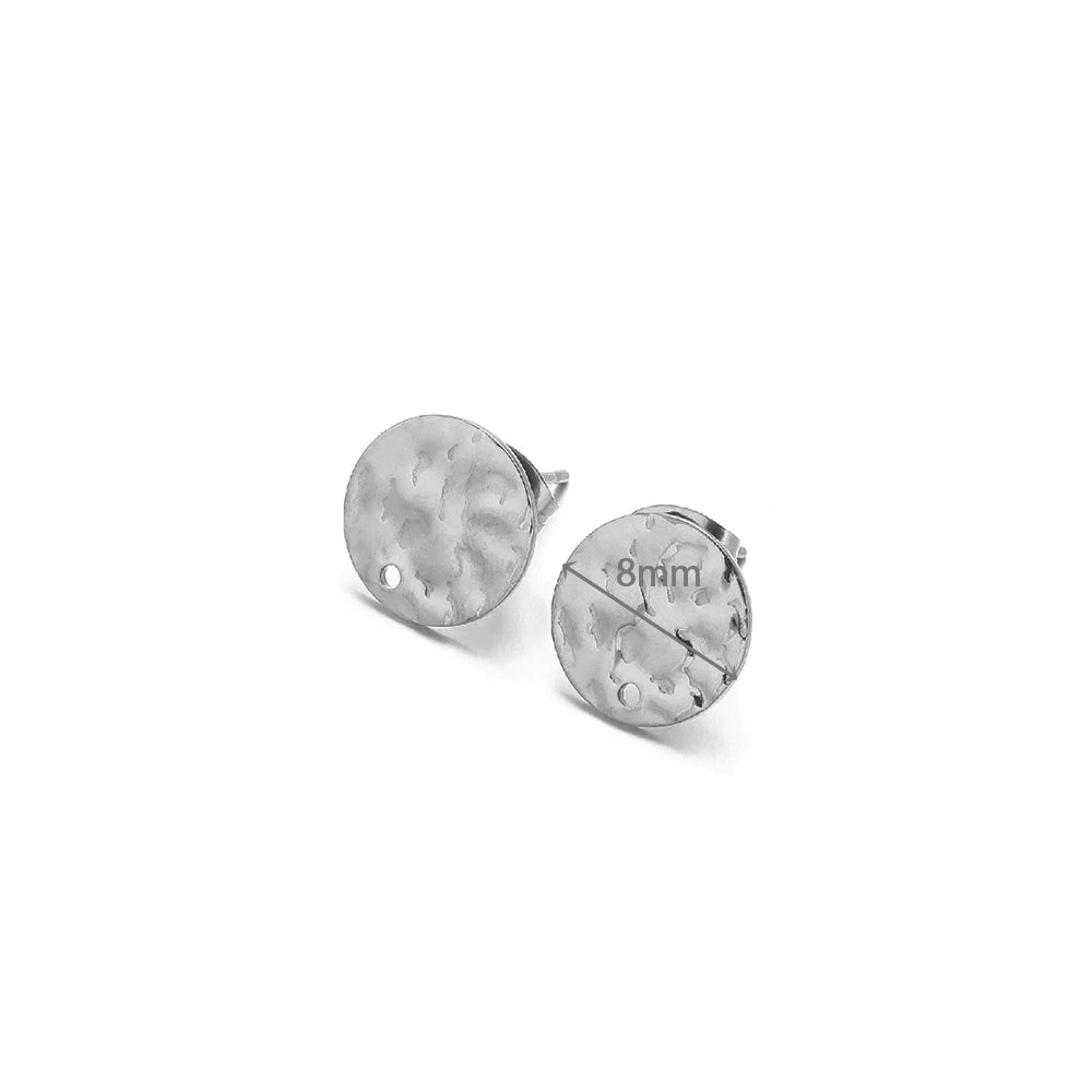 Silver 8mm stainless steel round ripple stud earrings, embossed discs with post back