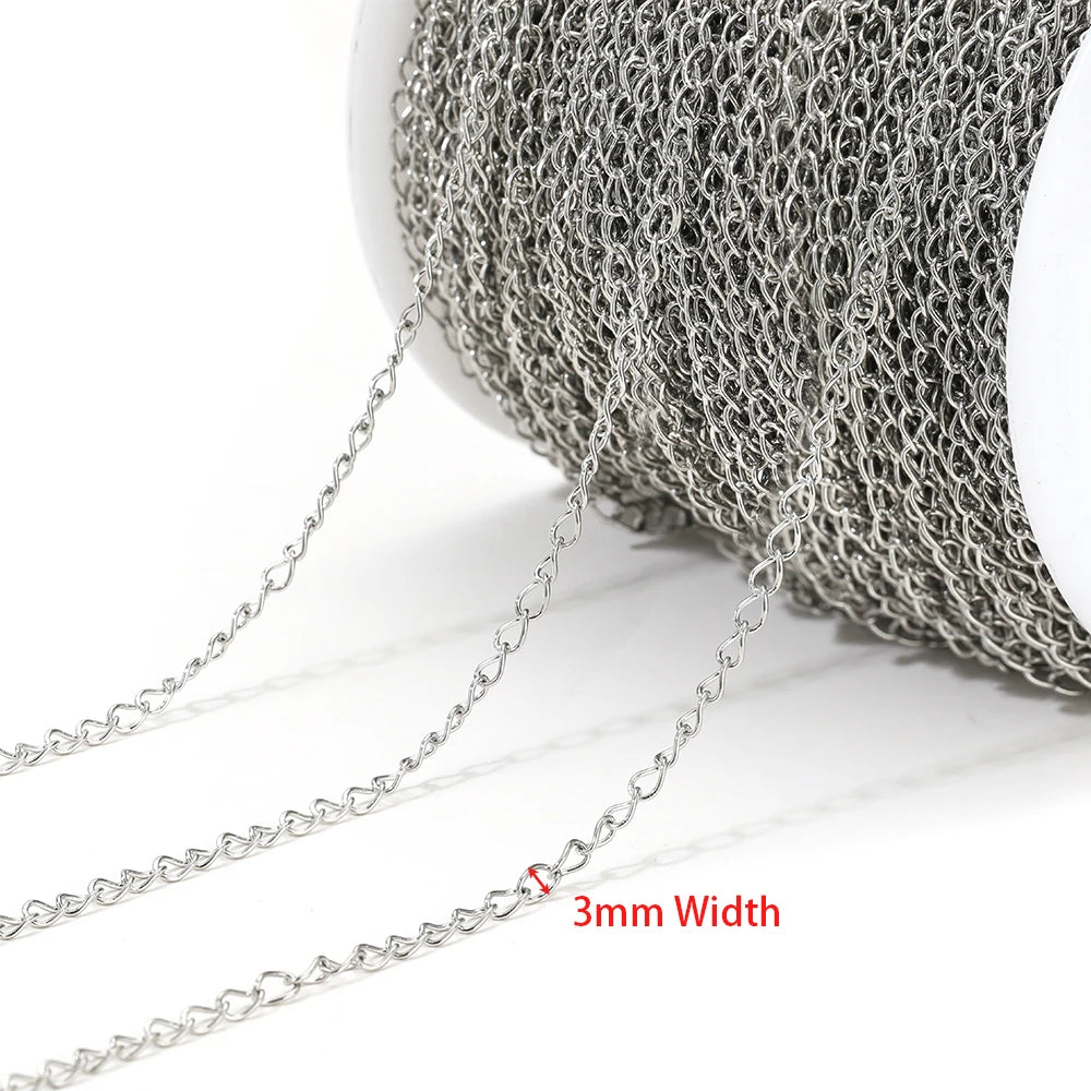 Stainless steel extension tail chain, silver, 3mm link width for DIY jewelry
