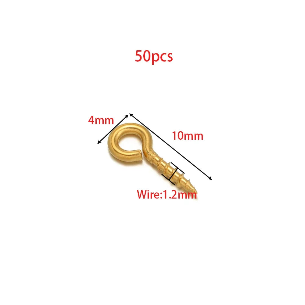 Gold threaded eye pin hook, 10mm length with 4mm loop, 1.2mm wire