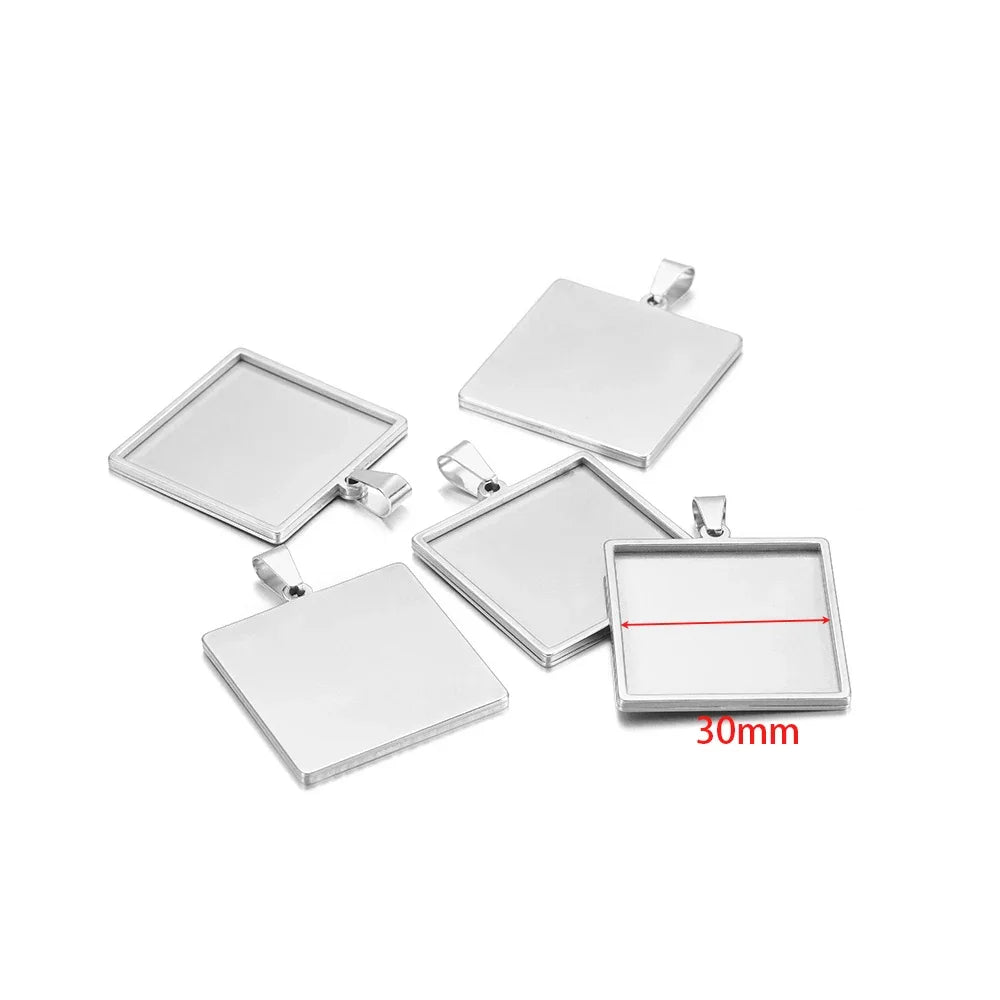 Square silver pendant tray blanks with bail, 30mm size shown