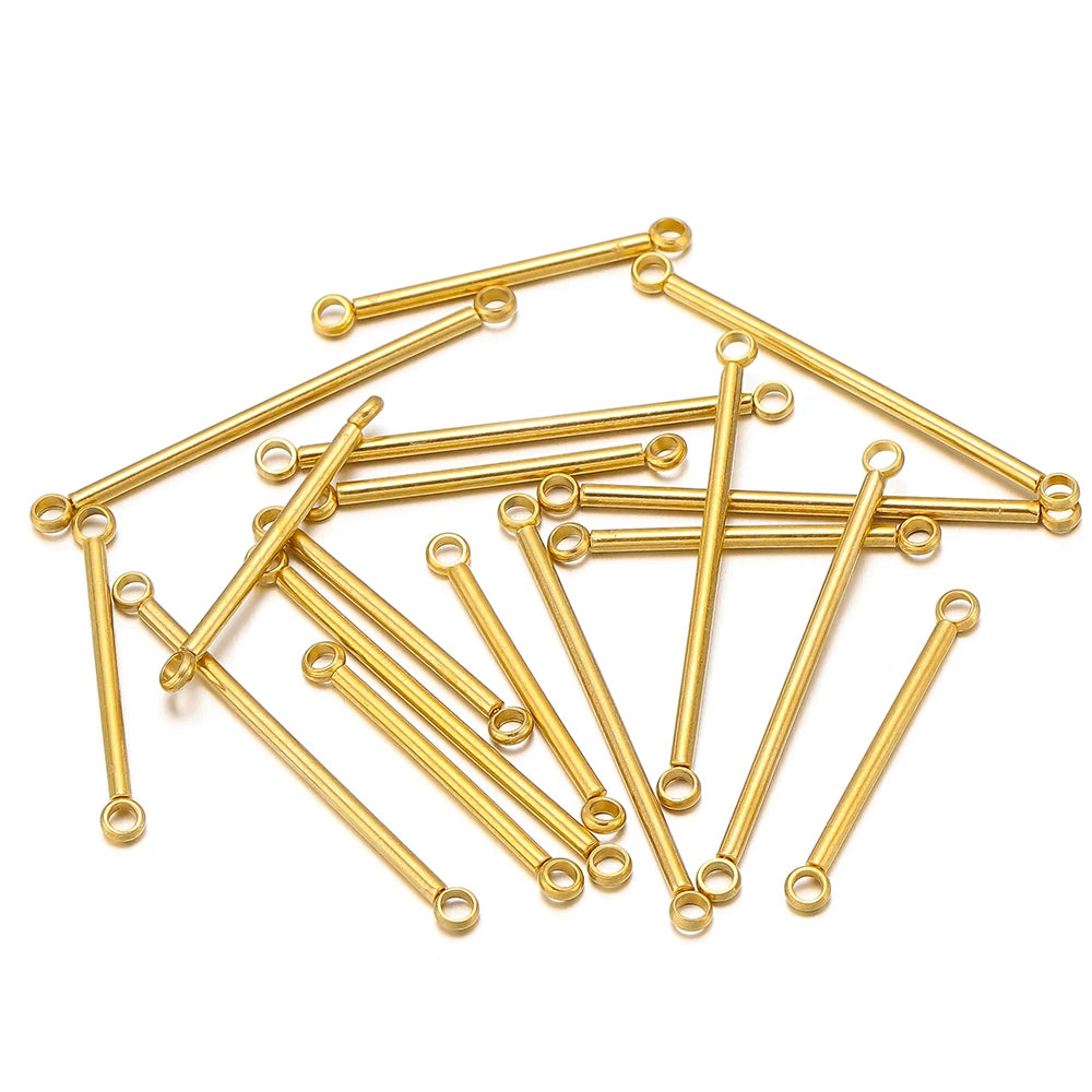 Gold stainless steel double-cylinder rod earring connectors with loop eyelets on both ends