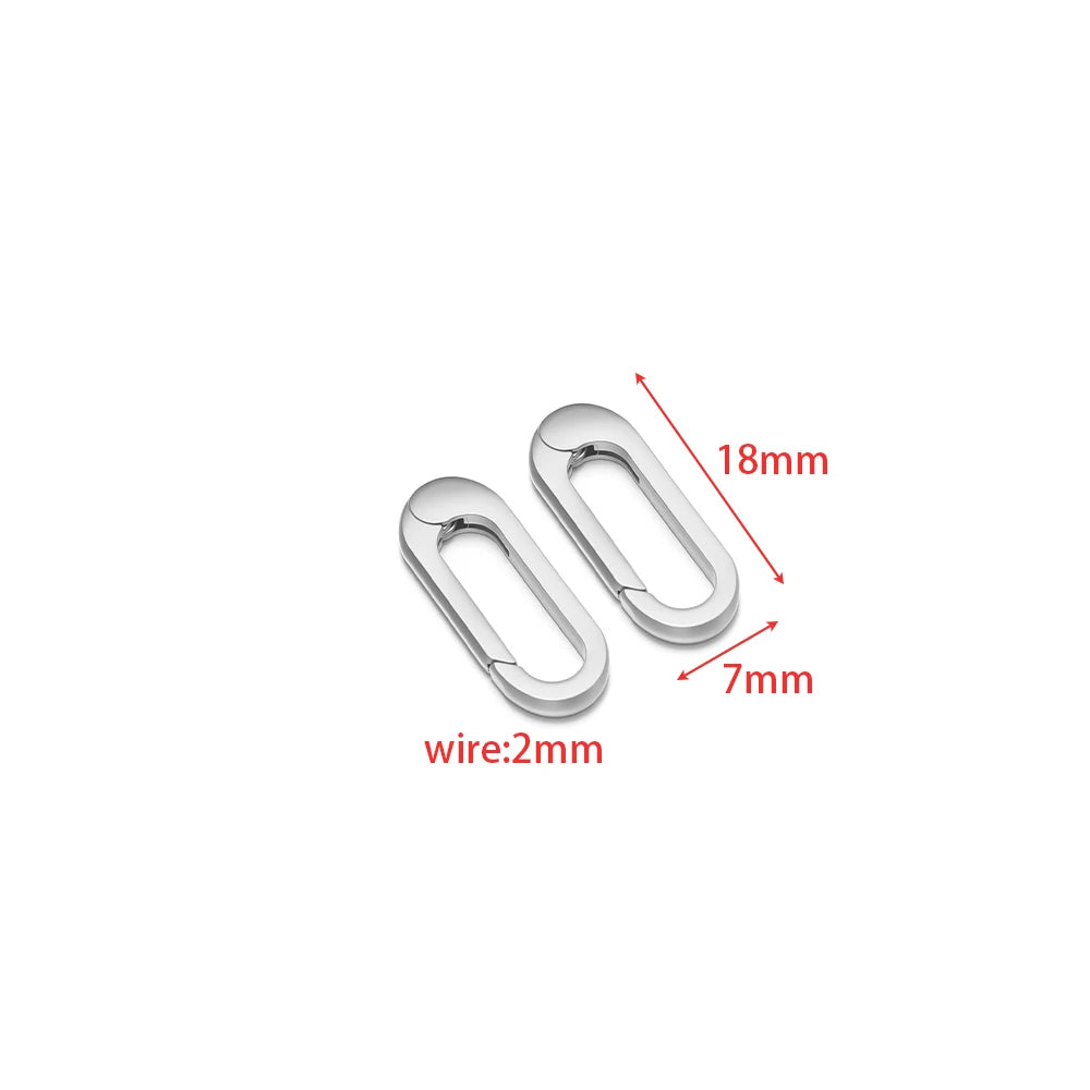 Silver oval spring clasp hooks, 18mm size, 2mm wire diameter