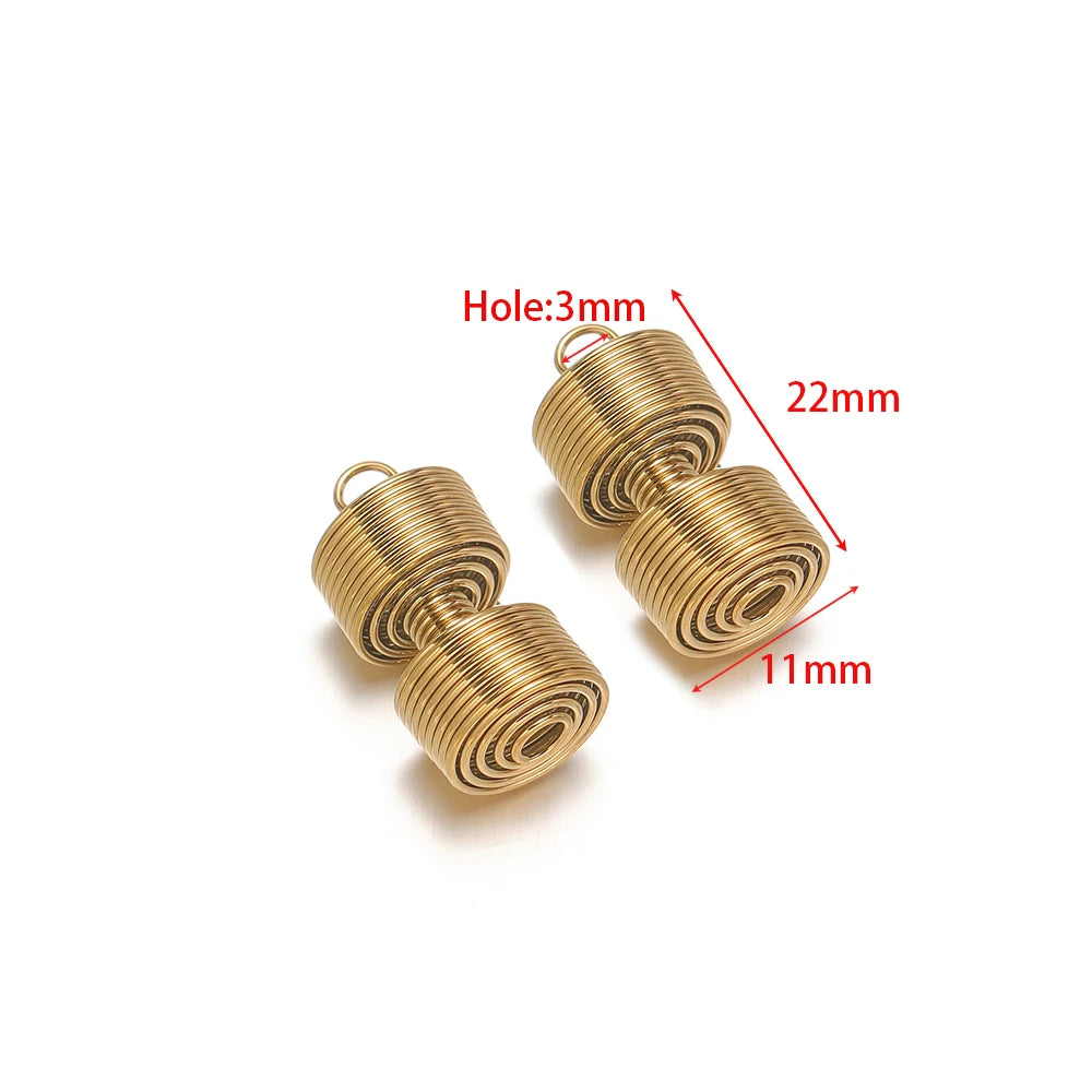Gold spring coil charm pendant, 22x11mm, 3mm hole, set of 5