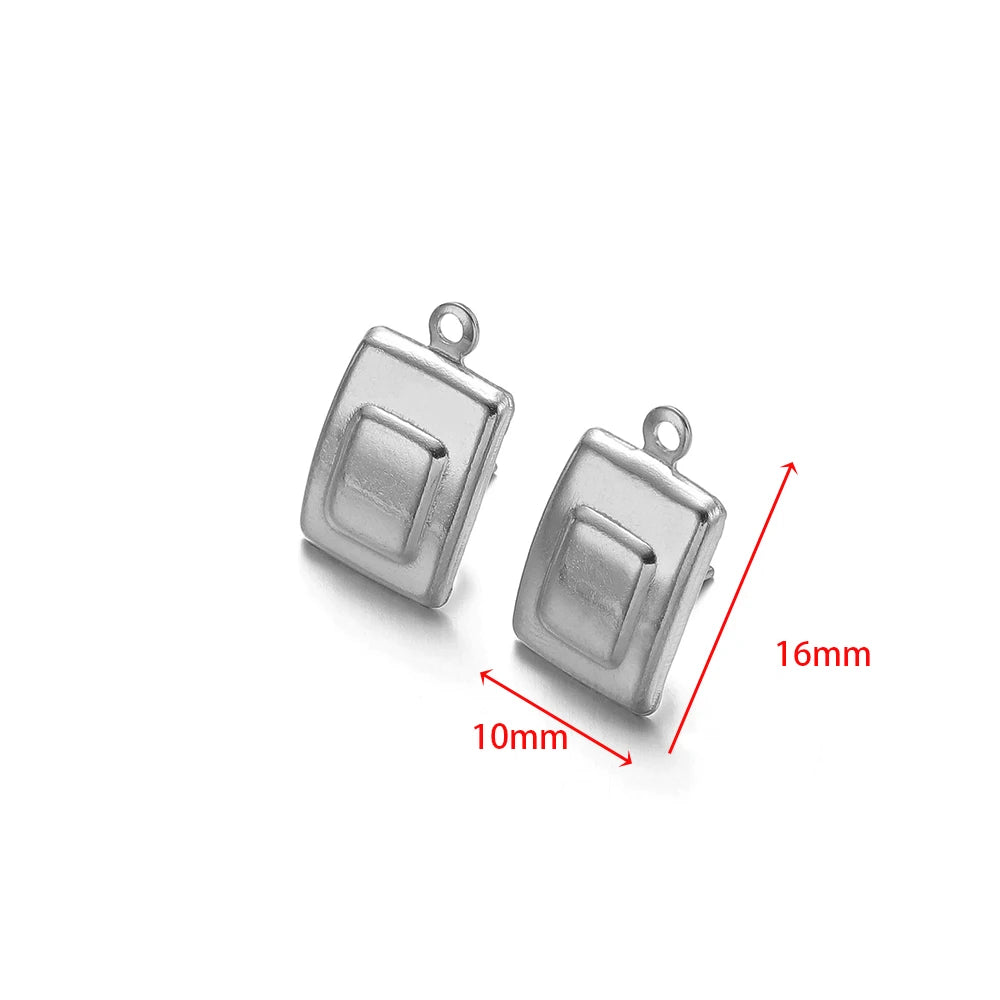 Silver square stud earring findings, size shown 10mm by 16mm