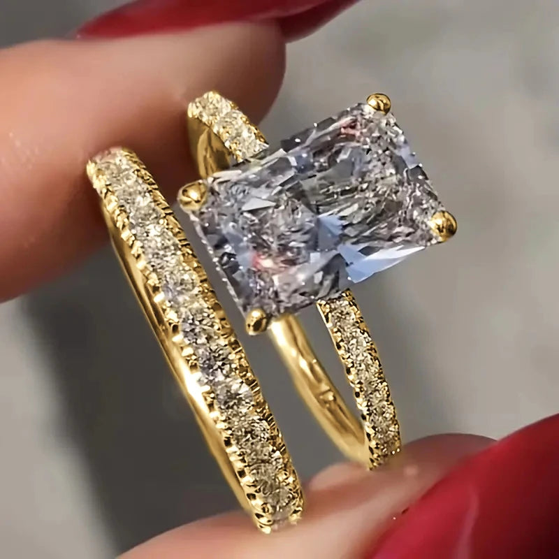 Luxury Rectangular Cubic Zirconia Set Rings for Women Wedding Jewelry m23
