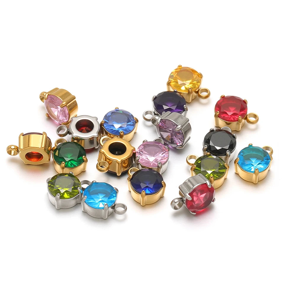 Set of round glass crystal sewing claws, assorted colors with gold and silver prongs