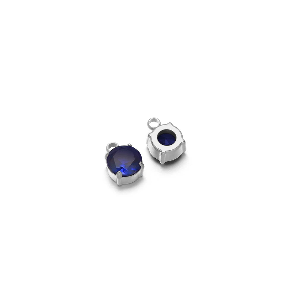 Round glass crystal claw rhinestone, steel-tone, dark blue