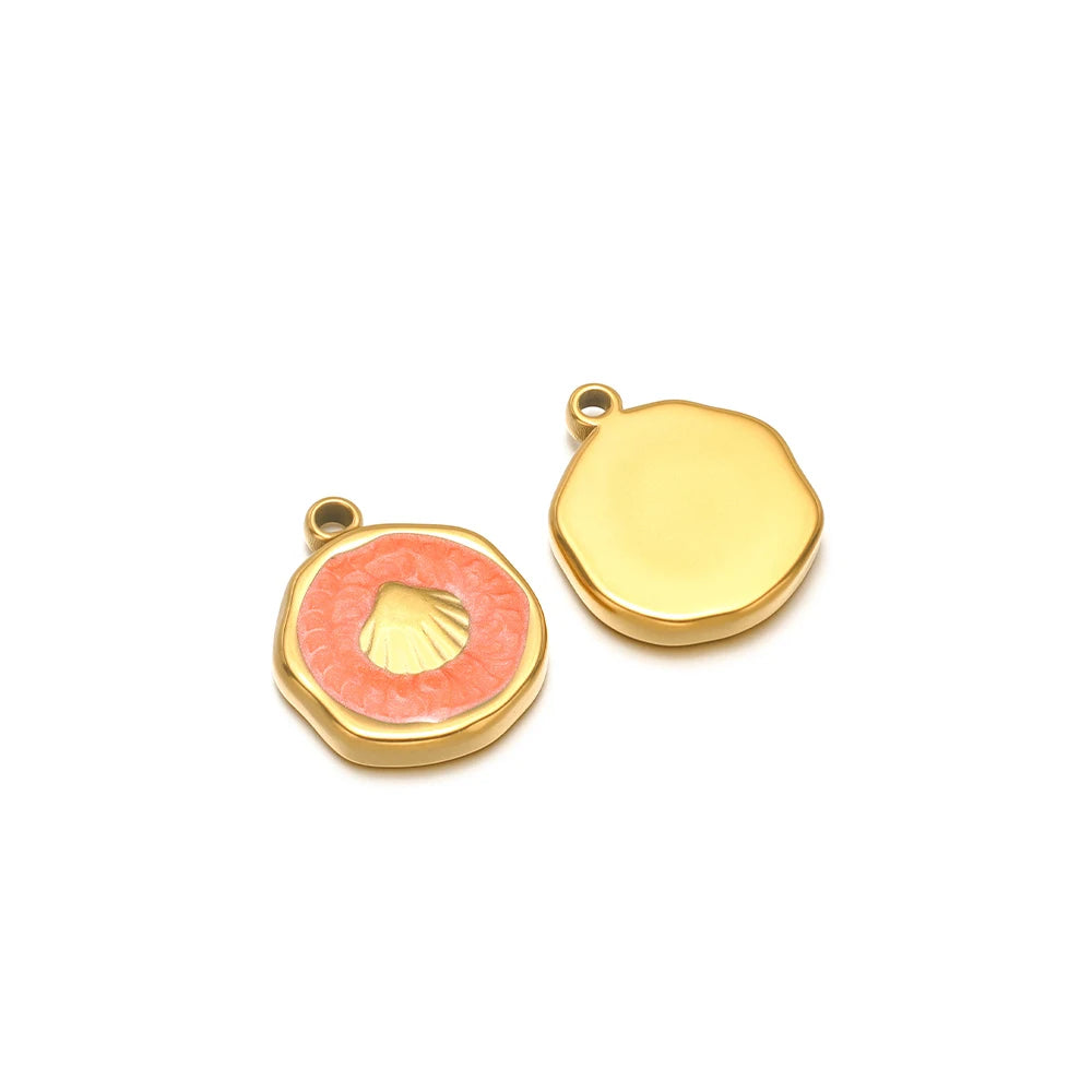 Gold-tone enamel charm pendants: coral shell motif and plain yellow charm