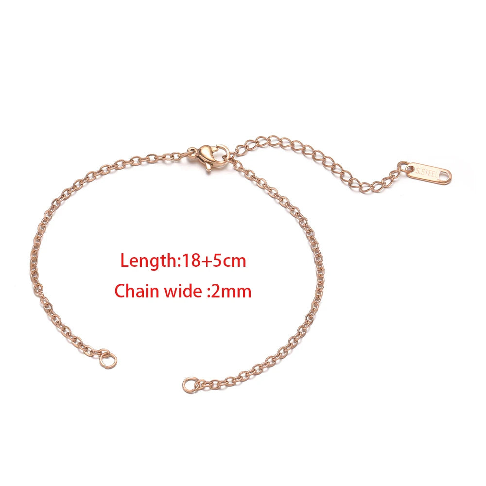 Rose gold-tone stainless adjustable flat chain bracelet/anklet with extension bar clasp