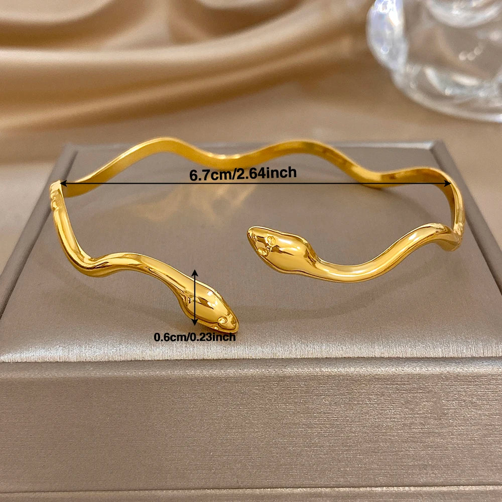 Unique Twisted Snake Shaped Bracelet for Women Stylish Gold Plated Stainless Steel Cuff Bangle Bracelets Waterproof Jewelry