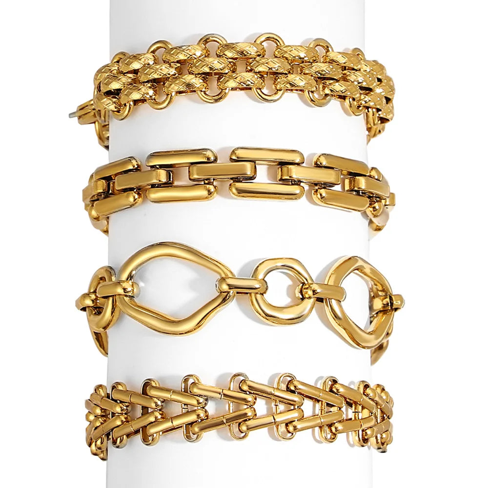 Fashion Gold Plated Stainless Steel Bracelets for Women Unique Geometric Circle Thick Chain Wrist Bracelet Waterproof Jewelry