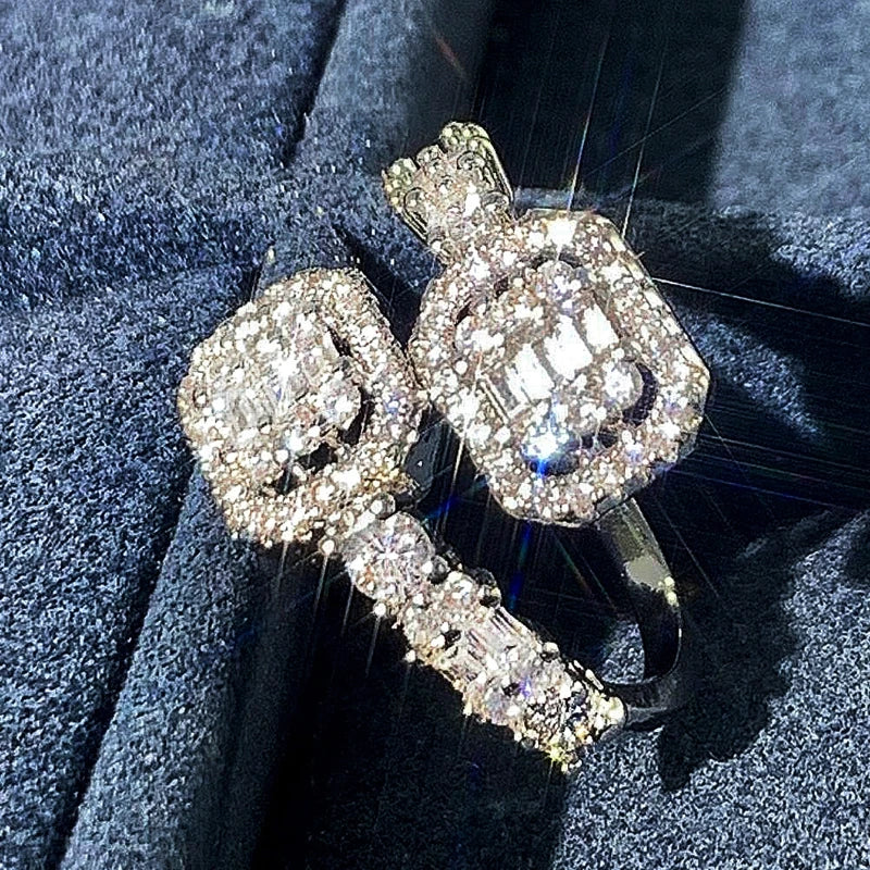 Luxury Silver Color Shiny Zirconia Opening Ring