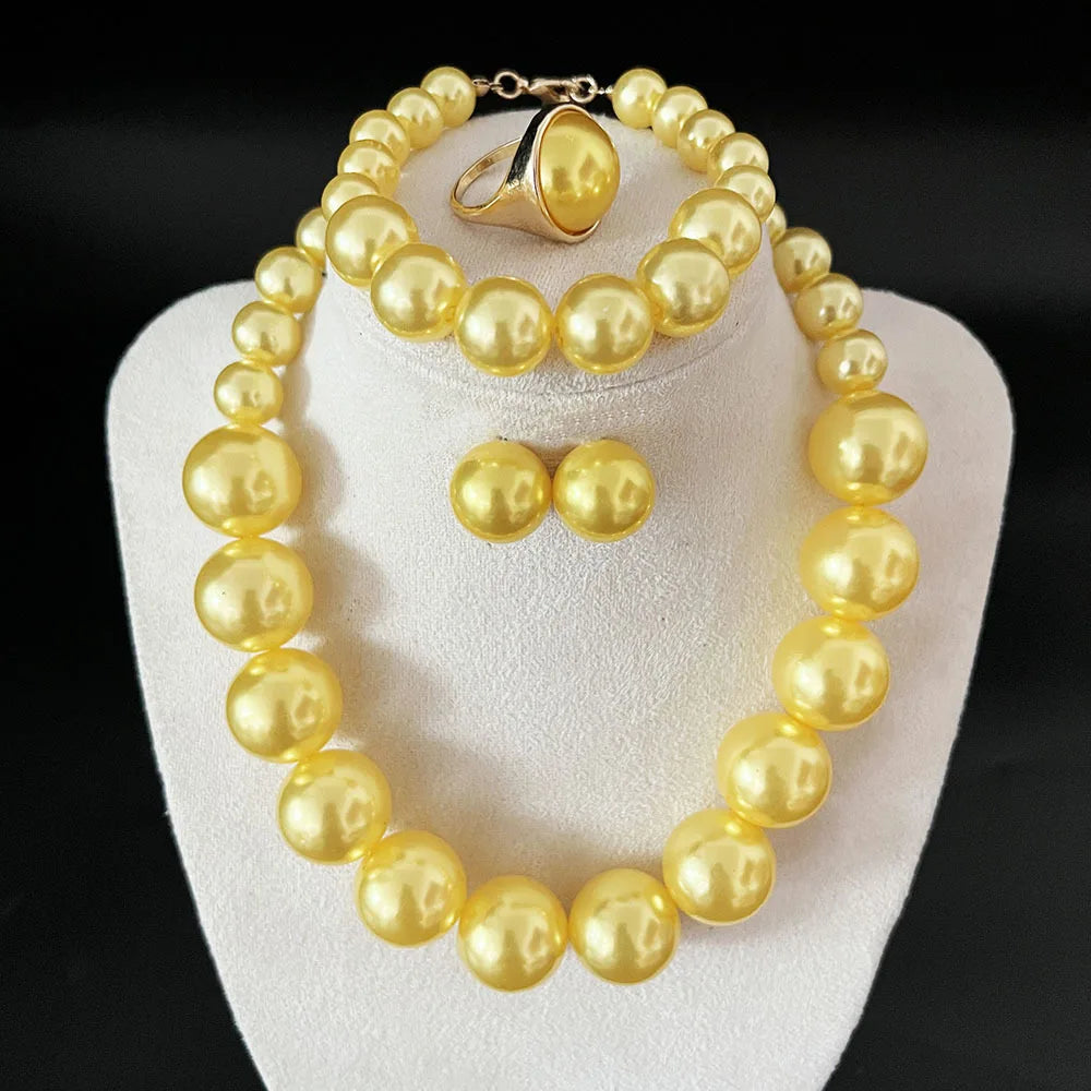 Big Pearl Choker Necklaces Bohemian Women Fashion Chunky Jewelry Sets For Bridal Wedding