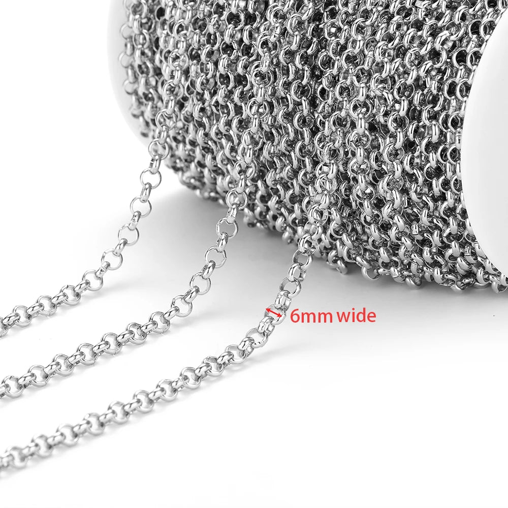 Silver Cuban link chain, 6mm wide links, 2mm wire
