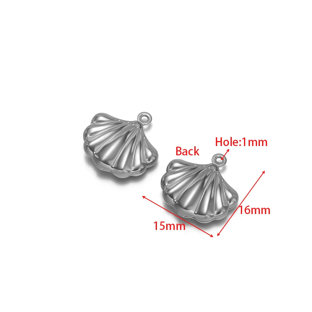 Hollow scallop seashell pendant charm with loop bail, silver-tone, 1mm hole
