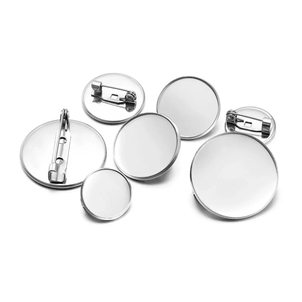 Stainless steel round brooch base cabochon setting with pin backs, silver