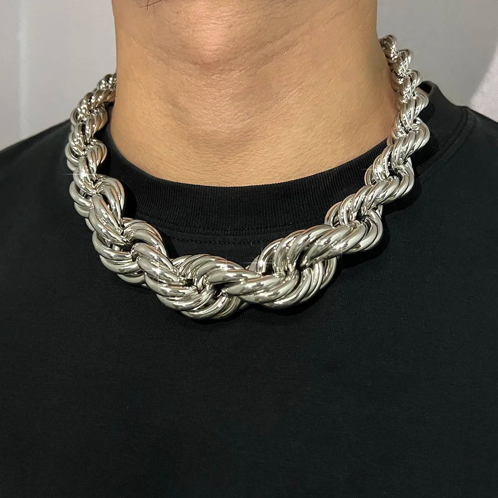 Hip Hop Street Style Exaggerate Necklace Unisex Golden Silver Color Chunky Jewelry