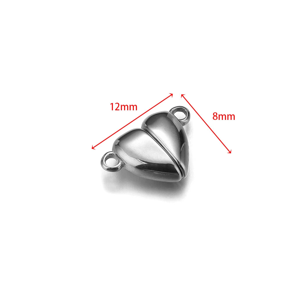 Steel heart-shaped magnetic clasp connector, 12mm by 8mm, with two attachment loops.