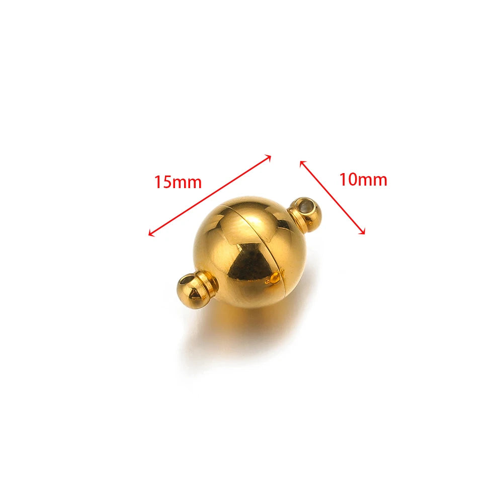 Gold round ball magnetic clasp connector with loop, 15mm length, 10mm width
