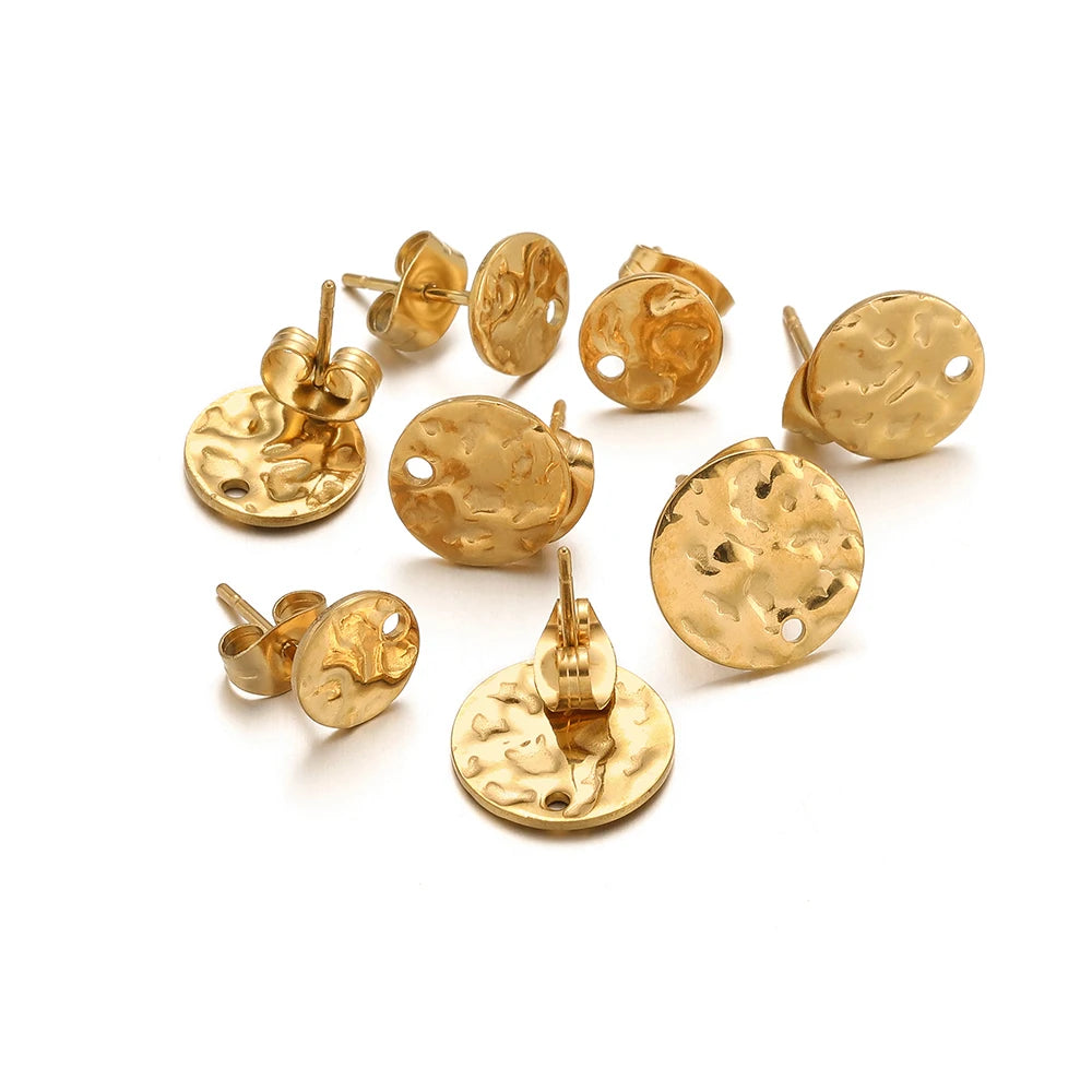Gold-tone round embossed stud earrings, ripple texture discs with butterfly-back posts, set
