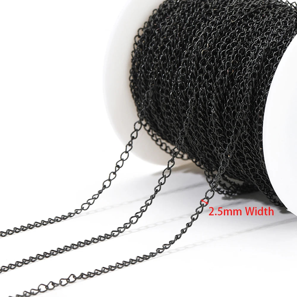 Stainless steel extension tail chain, black, 2.5mm link width for DIY jewelry