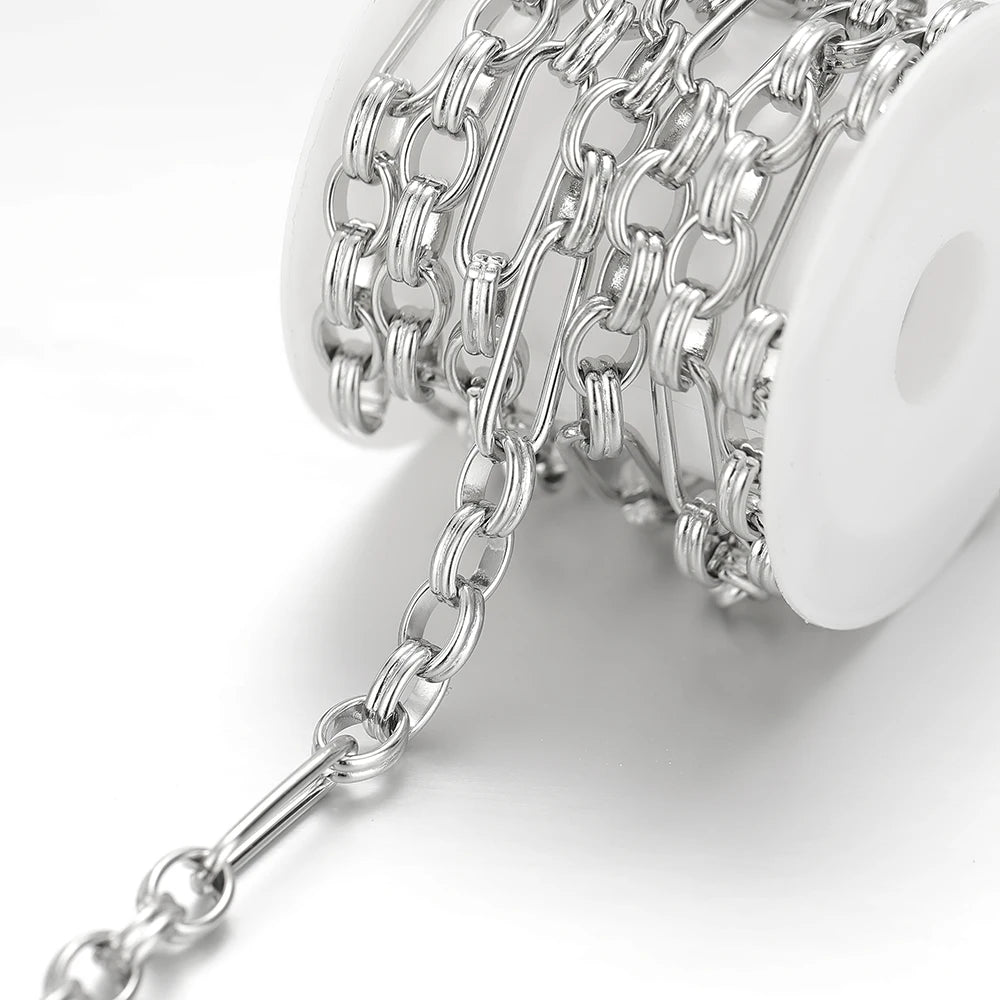 Stainless steel oval curb chain links with polished finish, DIY jewelry making accessory