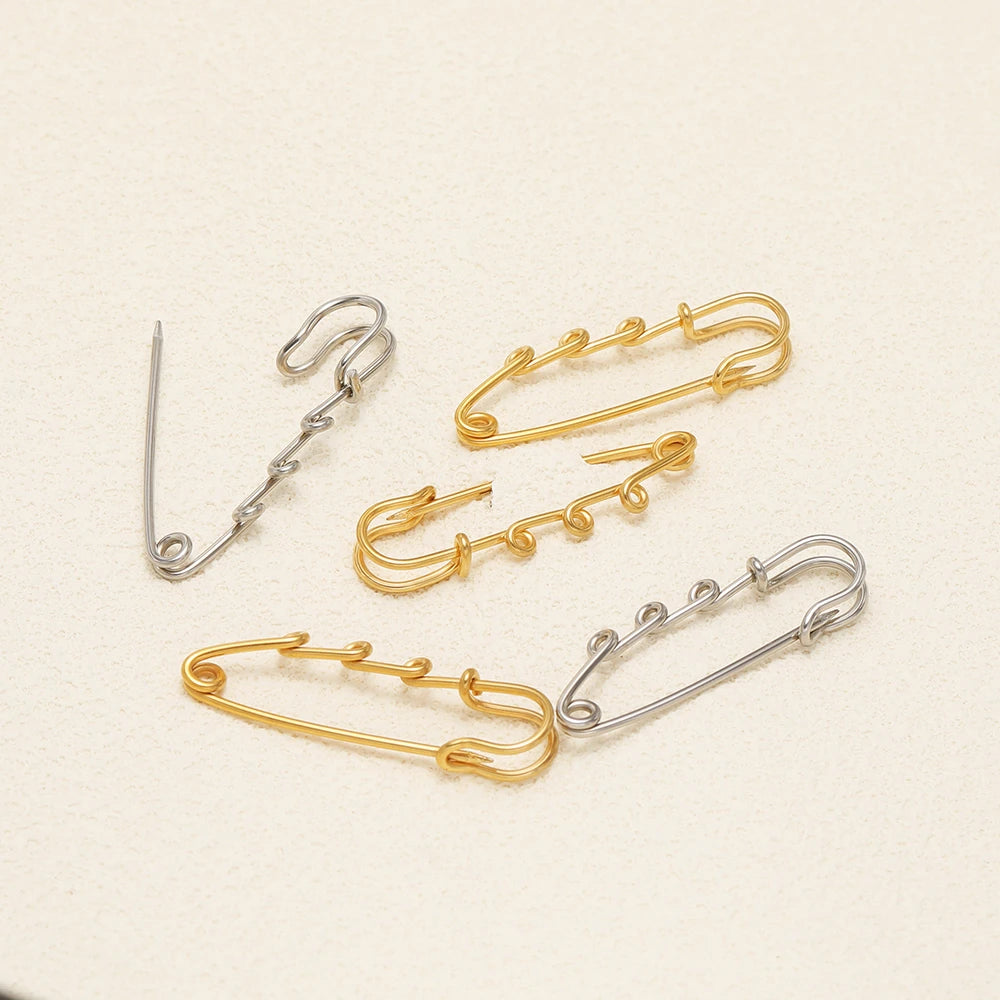 Assorted gold and silver safety pin brooch connectors with loop clasps, 5-pack