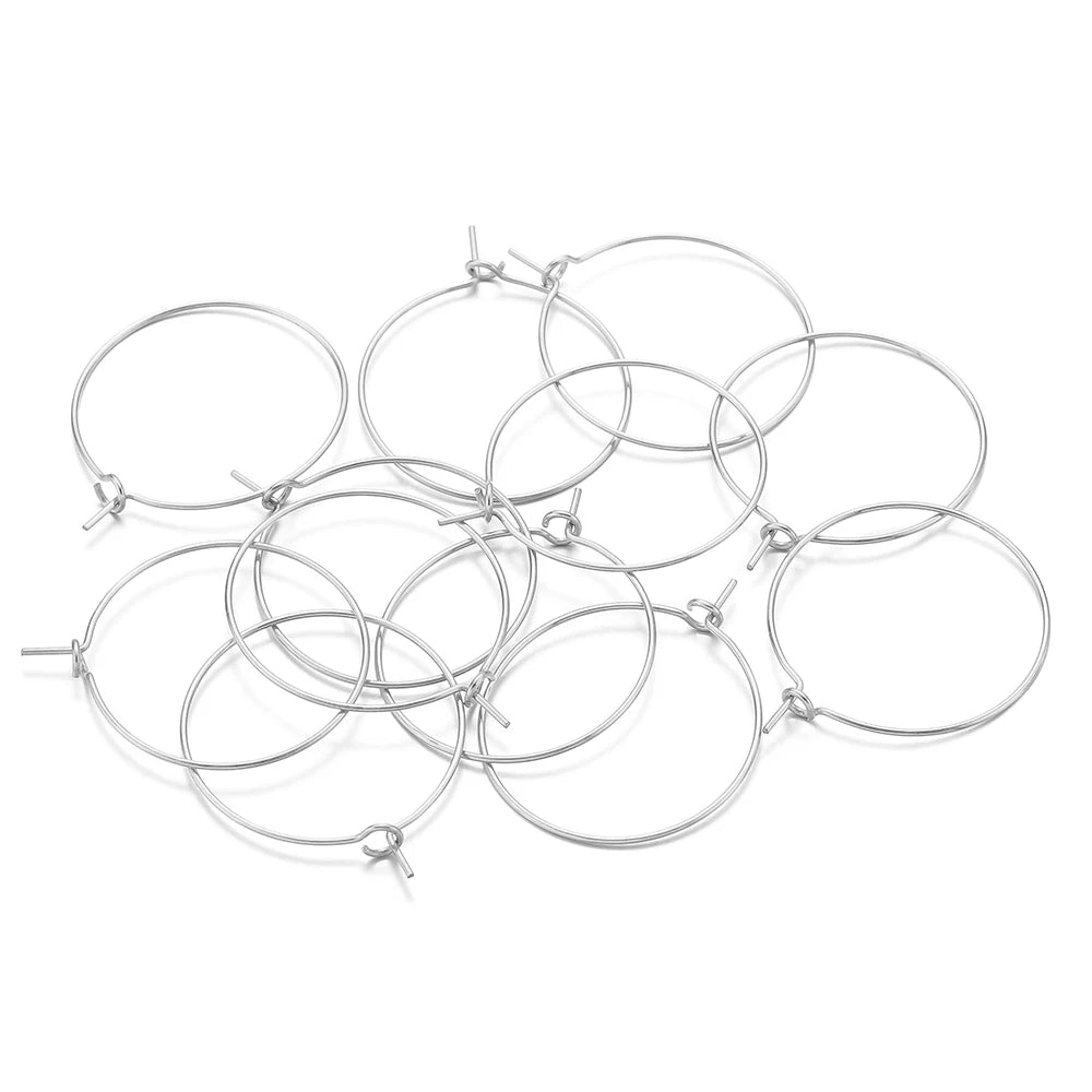 Silver steel hoop earring loops, assorted large round rings with clasp tabs