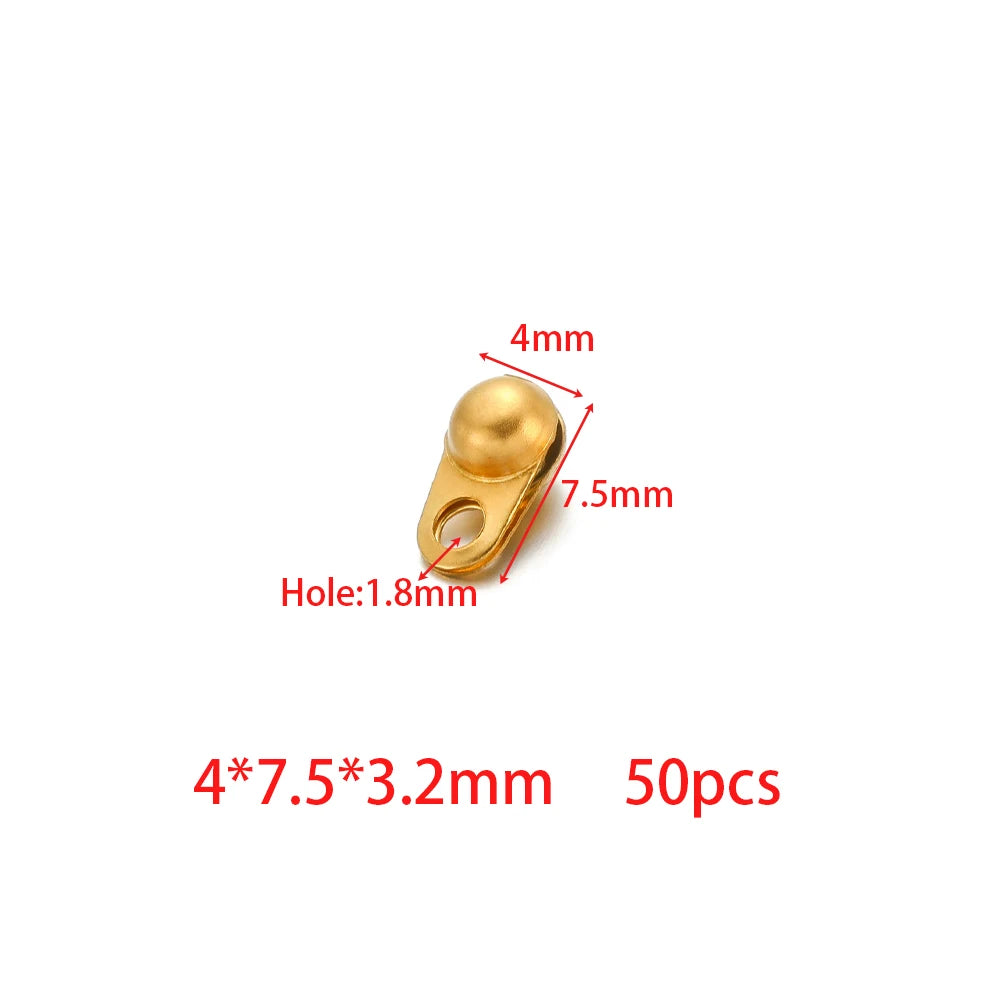 Gold tone end crimp bead hook connector, small metal clasp with loop and hole