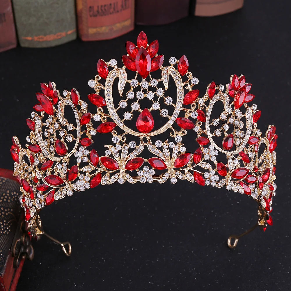 Gold Color Champagne Crystal Pageant Crowns for Women Queen Diadem Bridal Tiaras Large Headpiece Wedding Hair Accessories