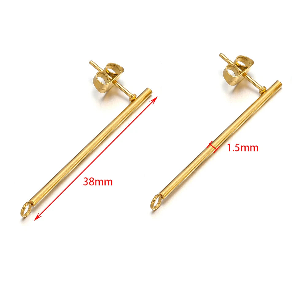 Gold long stick stud connectors, 38mm length and 1.5mm bar width shown