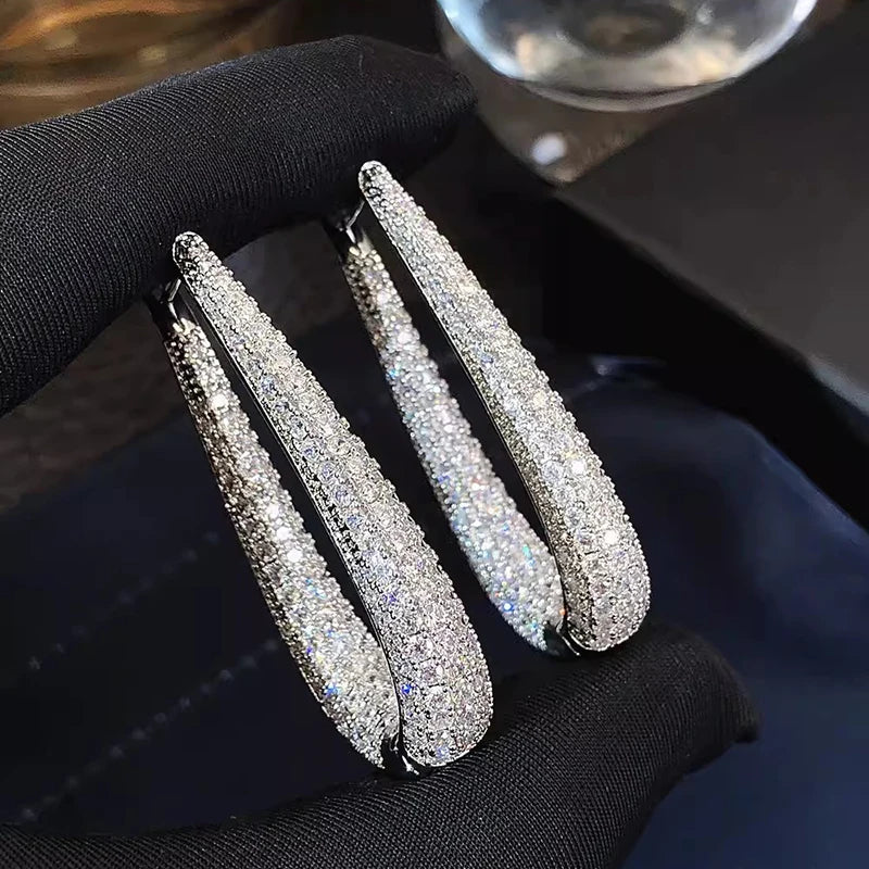 Fashion Silver Color Hoop Earrings Party Zirconia Jewelry m04