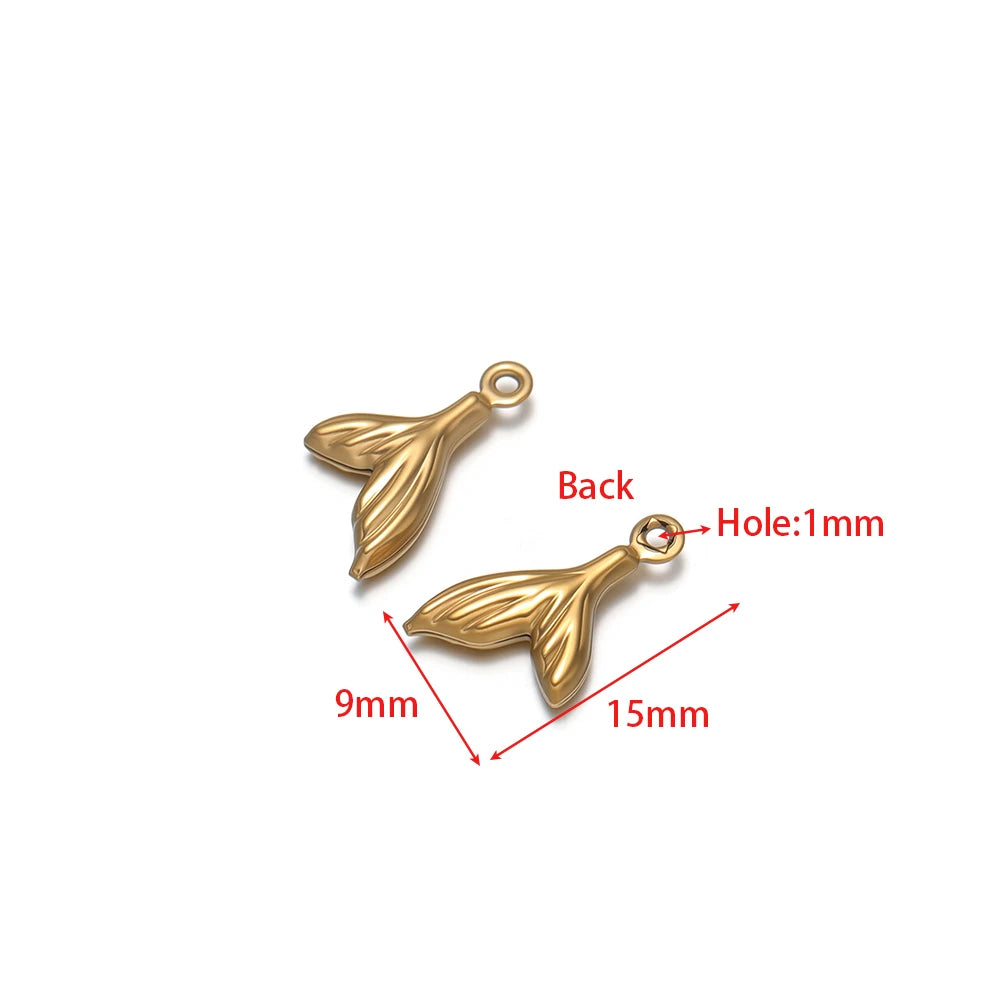 Hollow shell/fin pendant charm, gold-tone stainless steel, 1mm loop hole, curved ridges