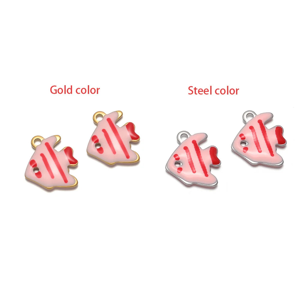 Striped red fish pendant charm with gold-tone loop, marine animal jewelry finding
