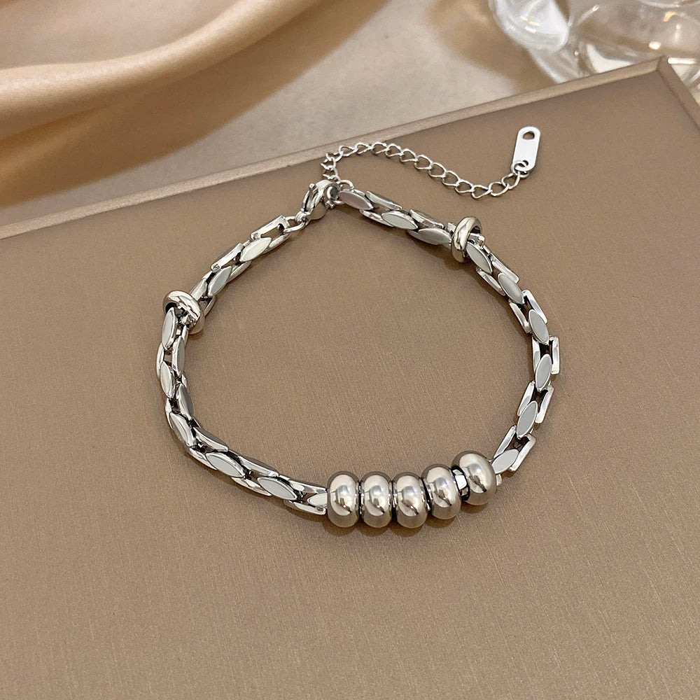 Chubby Circle Beads Geometric Chain Bracelet for Women Fashion Gold Silver Color Stainless Steel Bracelets Waterproof Jewelry