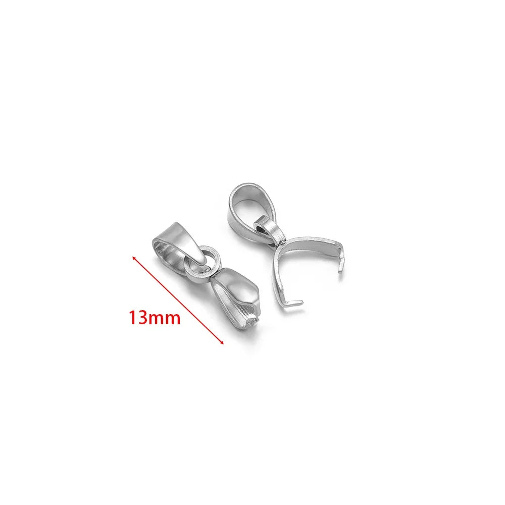 13mm stainless steel pinch bail clips for jewelry, 2 hook clasps