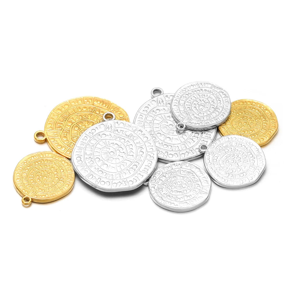 5pcs Waterproof Stainless Steel Embossed Charms Retro Viking Rune Pendant for DIY Jewelry Making Bracelet Necklace Material Bulk
