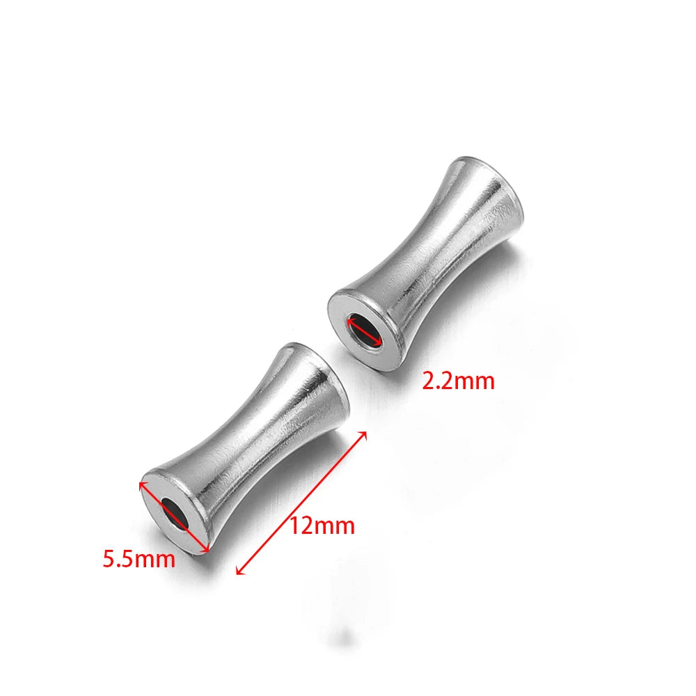 Silver tube spacer beads, 12mm length, 2.2mm hole, open-ended metal cylinder sleeves