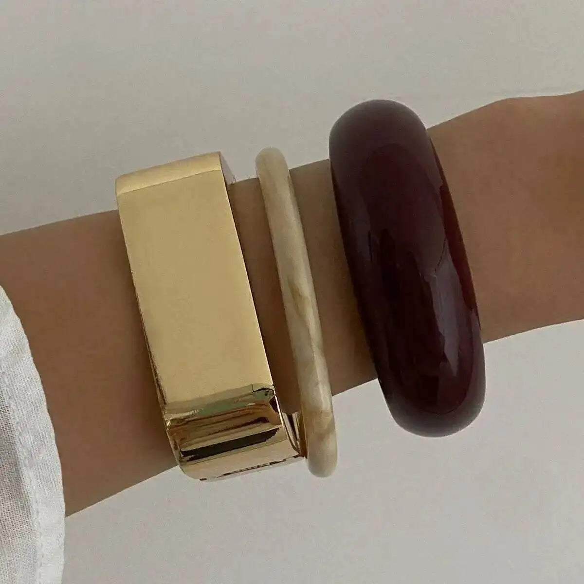 Geometric Wide Bracelet Round Bangle Punk Square Metal Acrylic Bracelets for Women