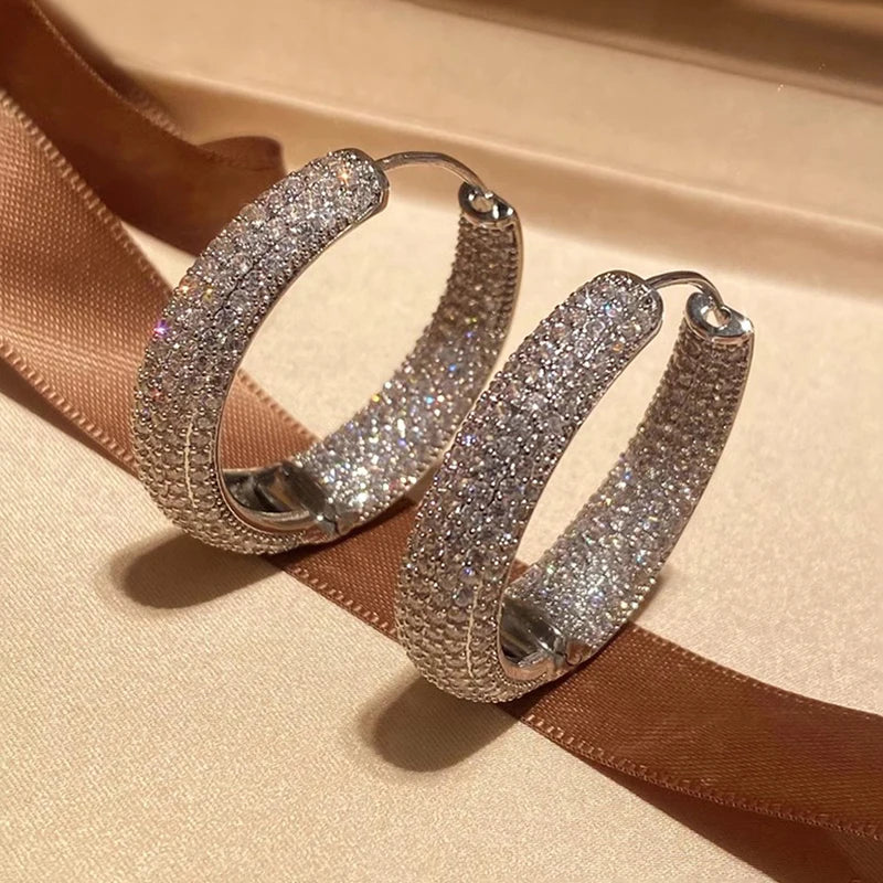 Fashion Shining Zirconia Circle Round Hoop Earrings For Women Party Jewelry