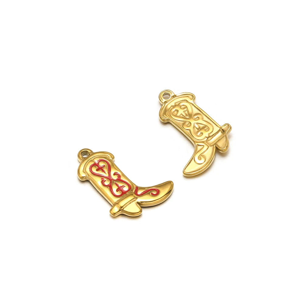 Set of two enamel boot charms, gold-tone; one red enamel, one gold
