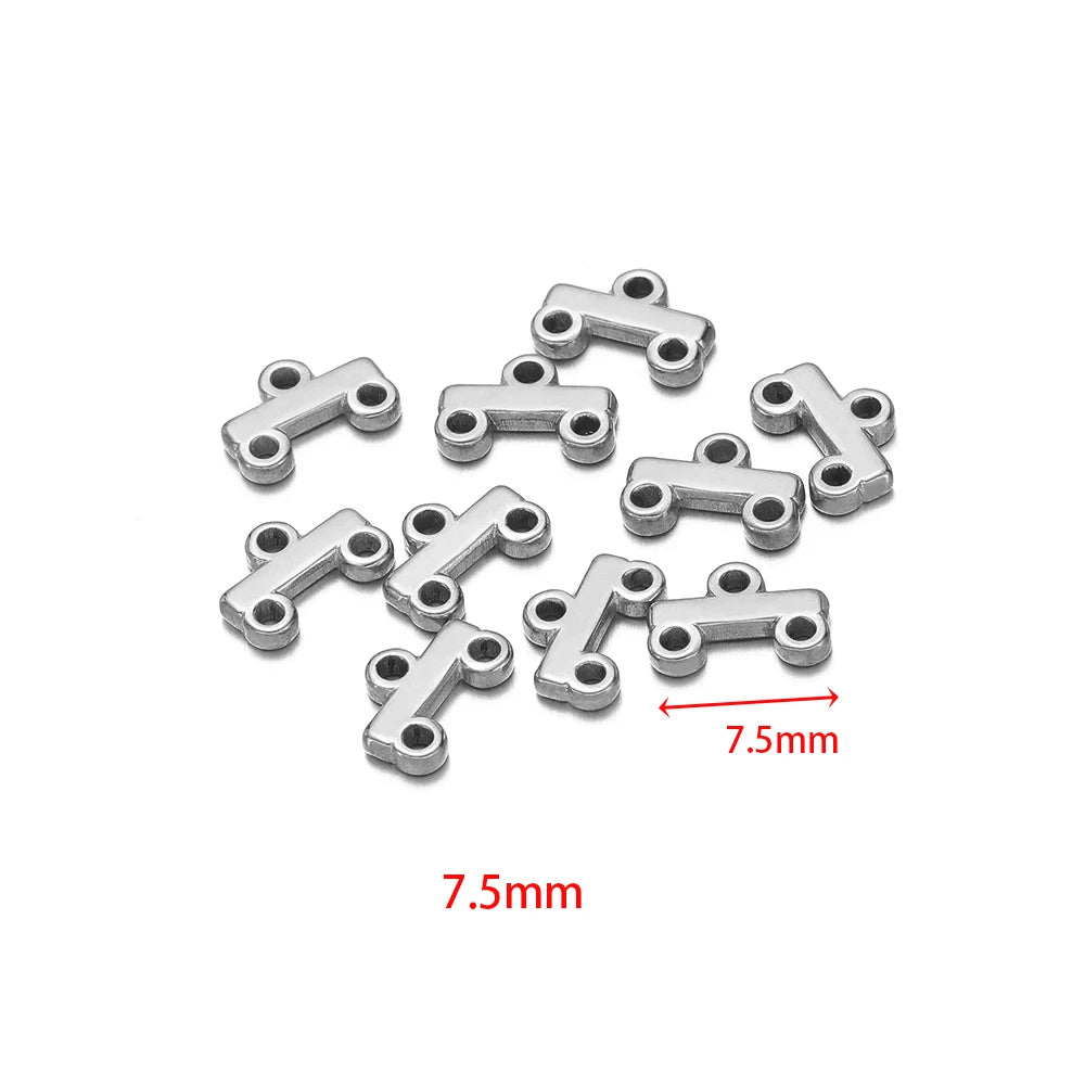 Silver-tone multilayer clasp bail connectors, small bar link with multiple holes, 7.5mm