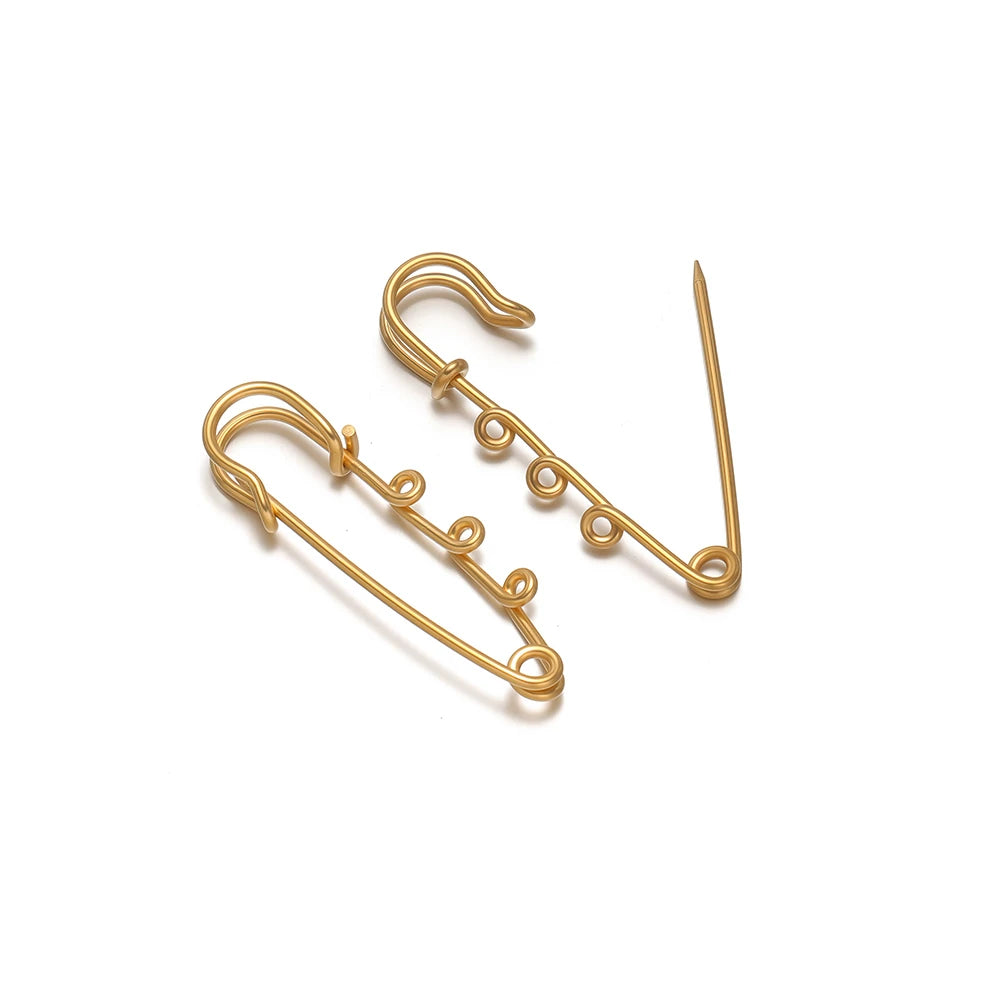Gold safety pin brooch connectors with multi-hole pin bar and loop clasps