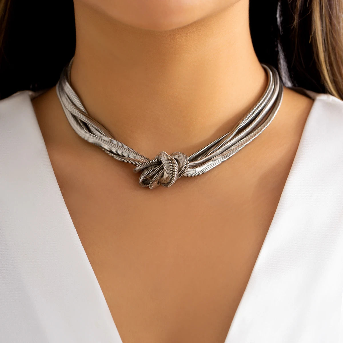 Trendy Statement Thick Chain Necklace Punk Chunky Chian Knotted Short for Women Jewelry